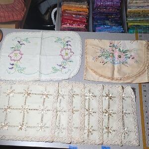 Vintage Embroidered and Lace Doilies Set